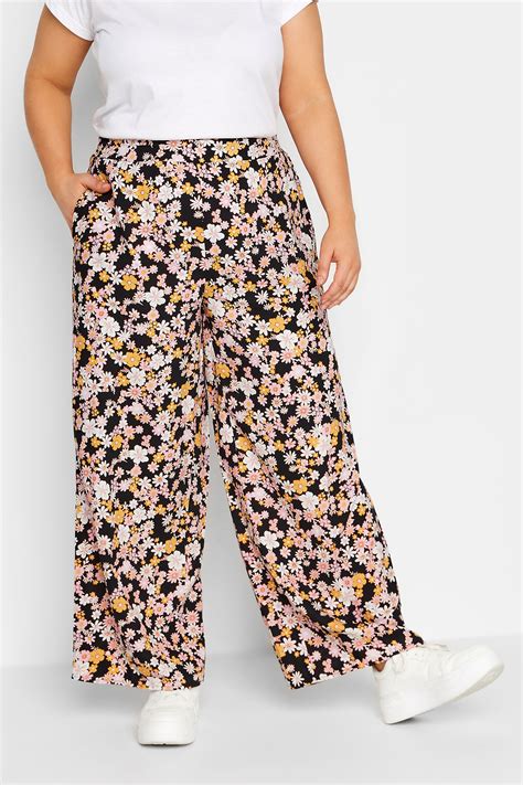 Yours Plus Size Black Floral Wide Leg Trousers Yours Clothing