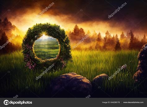 Detail Mountain Meadow Full Flowers Flower Wreath Digital Art Stock ...