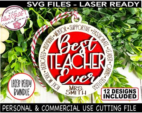 Teacher Christmas Ornament SVG BUNDLE Laser Cut File Teach Etsy