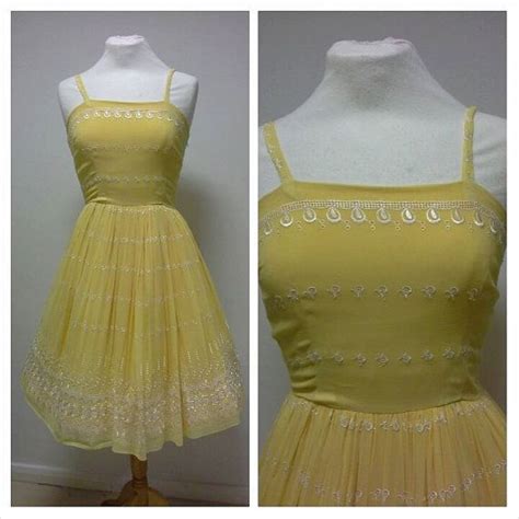 Late 1950s 1960s Yellow Dress Summer Dress Day Dress Womens