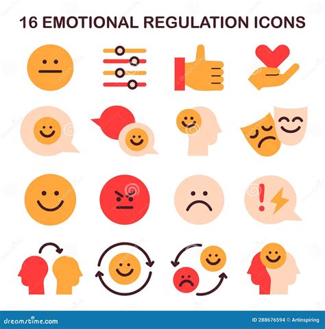 Emotional Regulation Icons Set Emotion Balance And Resilience Skill Stock Vector Illustration