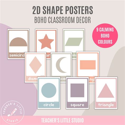 2d Shapes Poster Set Boho Classroom Decor Printable Shape Posters Boho