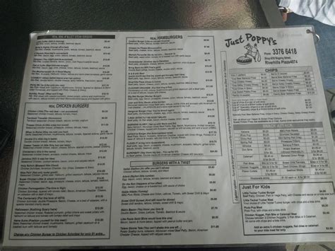 Menu at Just Poppy's fast food, Riverhills