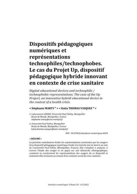 PDF Dispositifs pédagogiques numériques et représentations