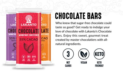 Lakanto Sugar Free Chocolate Bars Dark Cacao Keto Almond Ounce