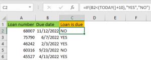 Set Due Date Reminder Formula In Excel