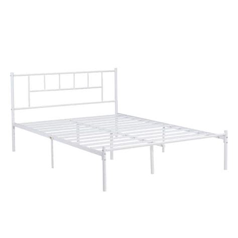 VECELO Full Bed Frame White Metal Frame with Headboard and Footboard ...