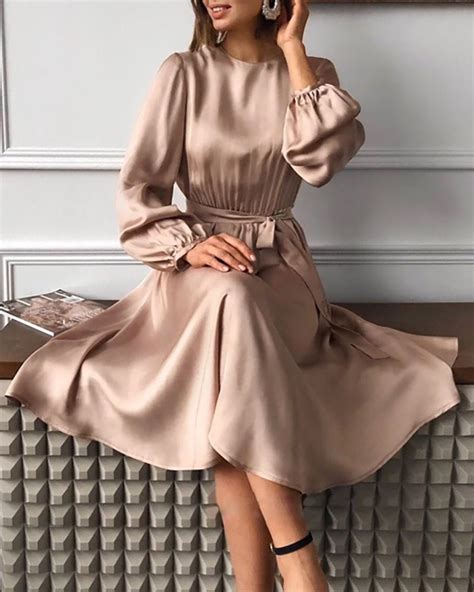 Satin Lantern Sleeve Casual Dress Online Discover Hottest Trend