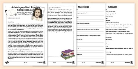 Anne Frank Autobiography Reading Comprehension Pdf Primary