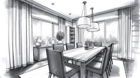 Premium AI Image | Illustration of sketch design of dining room in ...