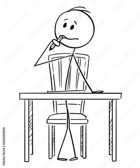 Cartoon stick figure drawing conceptual illustration of man sitting ...