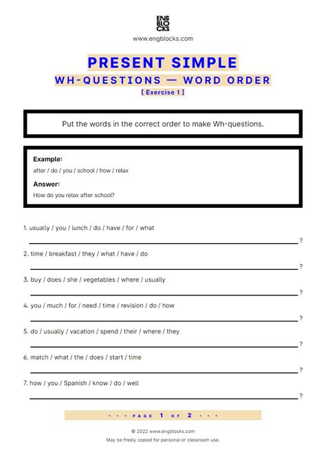 Present Simple With To Be Wh Questions Exercise 1 Worksheet English Grammar