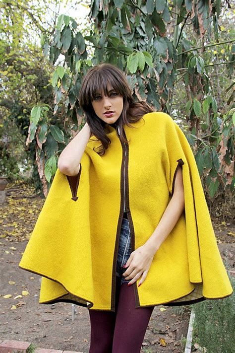 S Reversible Yellow Plaid Cape Wool Mod Vintage Clothes Etsy