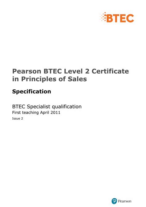 PDF Pearson BTEC Level 2 Certificate In Principles Of Sales 2020 06