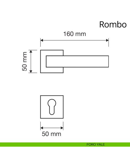 Maniglia per porta interna Rombo Linea Calì rosetta quadrata bassa