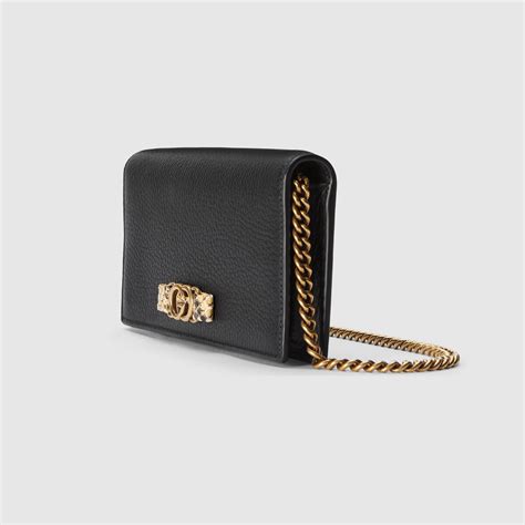 Chain Wallet With Interlocking G Python Bow In Black Leather Gucci