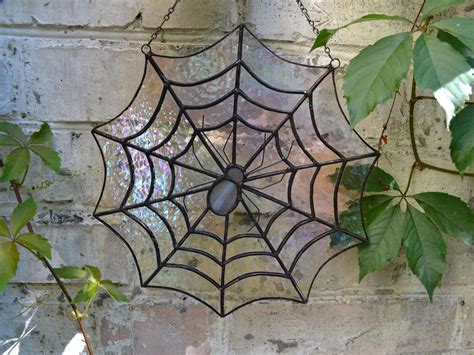 Stained Glass Spider Web Suncatcher Stained Glass Spiderweb Etsy