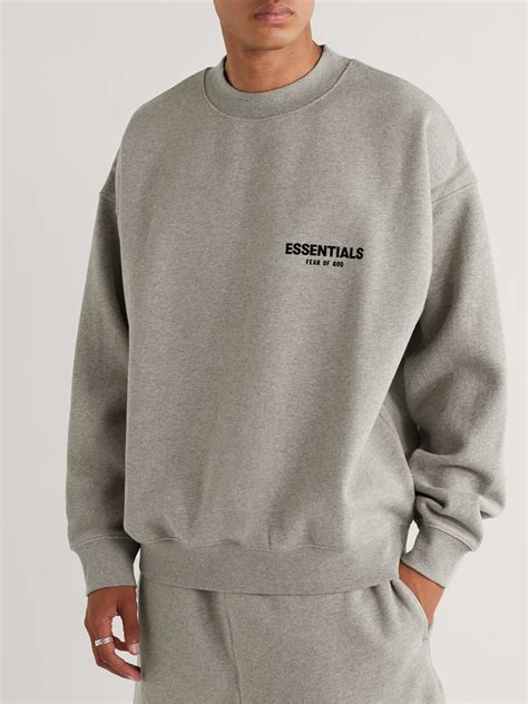 Gray Oversized Logo Flocked Cotton Blend Jersey Sweatshirt Fear Of