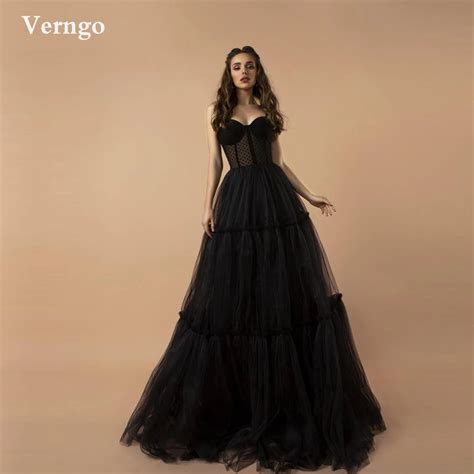 Verngo 2021 Preto Pontilhado Tule A Linha Vestidos De Baile Querida