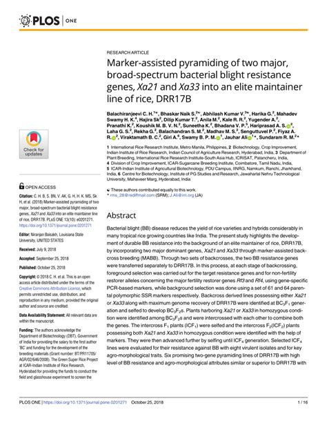 Pdf Marker Assisted Pyramiding Of Two Major Broad Spectrum Bacterial