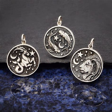 Sterling Silver Astrology Pendants Double Sided Astrology Etsy