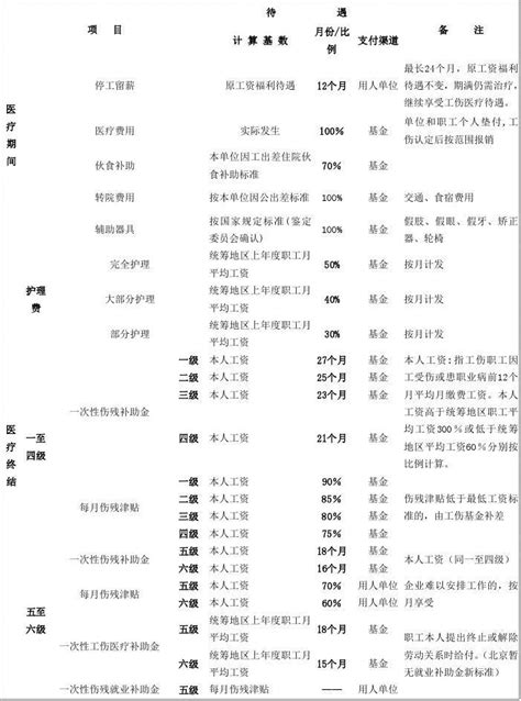 工伤赔偿项目一览表word文档在线阅读与下载无忧文档