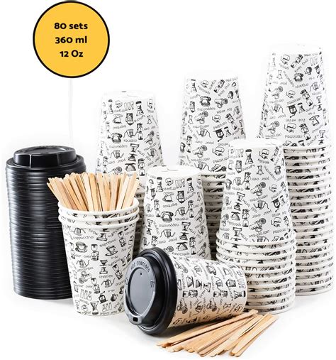 80 Vasos Desechables de Café Para Llevar Vasos Carton 360 ml 12 Onzas