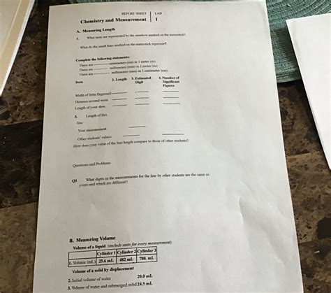 Solved Chemistry Lab 1 Report Sheet REPORT SHEET Chemistry And