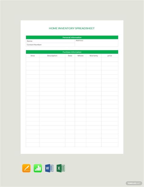 Free Home Inventory Spreadsheet Template