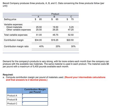 Solved Benoit Company Produces Three Products A B And C Chegg