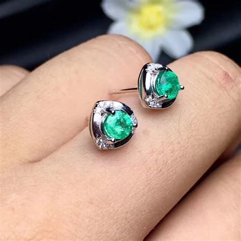 Emerald Earring Free Shipping Natural Real Emerald 925 Sterling Silver