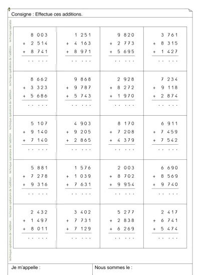 Je mappelle Nous sommes le technique opératoire de l addition