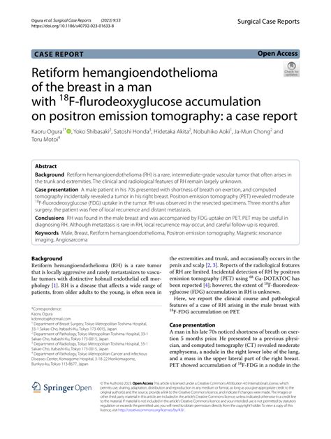 Pdf Retiform Hemangioendothelioma Of The Breast In A Man With F