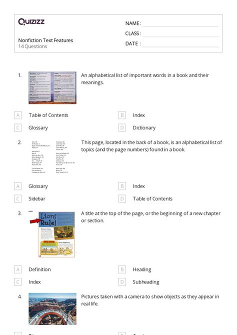 50 Nonfiction Text Features Worksheets For 4th Grade On Quizizz Free