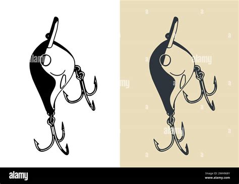 Stylized Vector Illustration Of A Fishing Lure On Two Hooks Stock