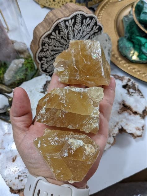 Golden Honey Amber Calcite Large Chunks Raw Yellow Orange Palm Etsy