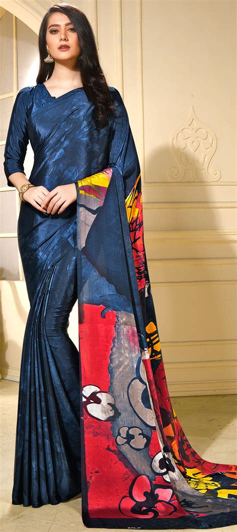 Traditional Blue Color Crepe Silk Silk Fabric Saree 1581086