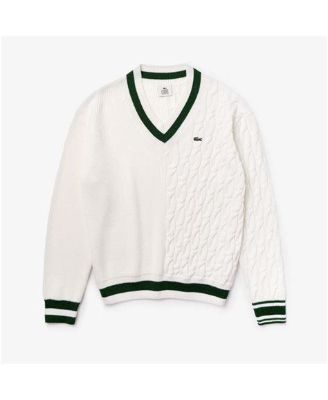 Lacoste Men S Live Long Sleeve V Neck Striped Combo Cable Knit Sweater