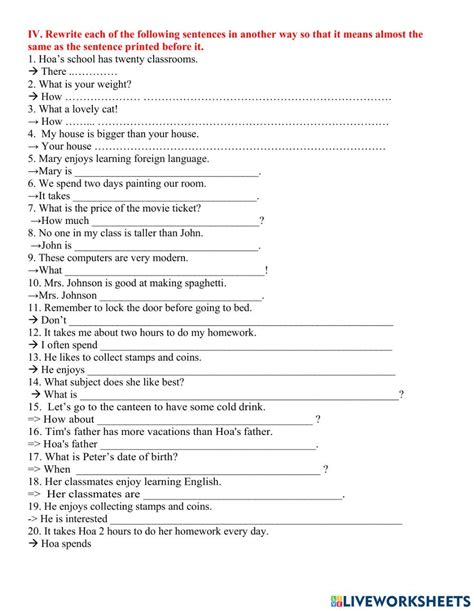 Rewrite 1 Interactive Worksheet Live Worksheets