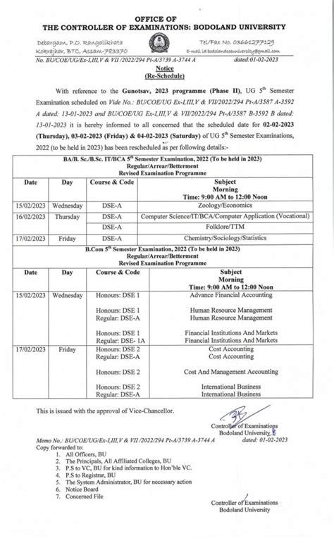 Reschedule Of UG 5th Sem Exam Aronai College