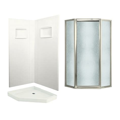 Shop Swanstone Veritek Bisque Fiberglass Plastic Wall And Floor Neo Angle 3 Piece Corner Shower