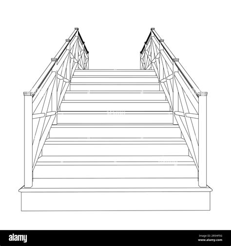 Esquema de la escalera de líneas negras aisladas sobre fondo blanco