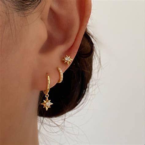 Gold Star Dainty Dangle Earrings Dainty Gold Earrings Gold Earrings