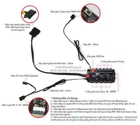 Hub CoolMoon P ARGB 6 cổng 4 pin PWM 7 cổng Led 3 pin 5V ARGB đồng