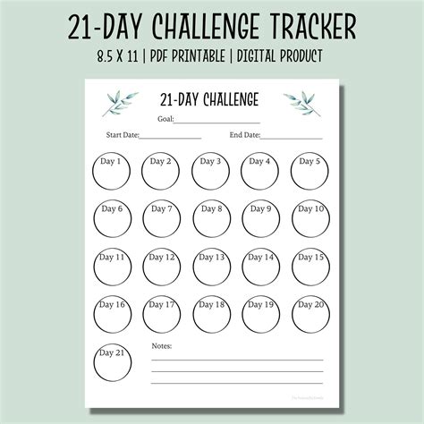 21 Day Challenge Tracker Printable Habit Tracker PDF Goal Tracker