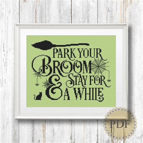 Park Your Broom Cross Stitch Pattern Halloween Spooky Season Etsy