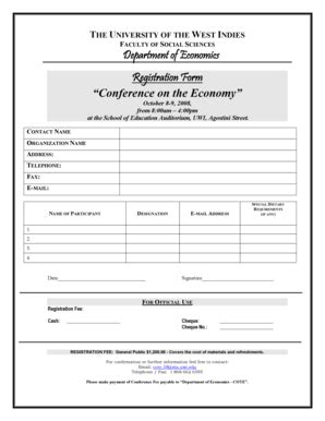 Fillable Online Sta Uwi Department Of Economics Registration Form