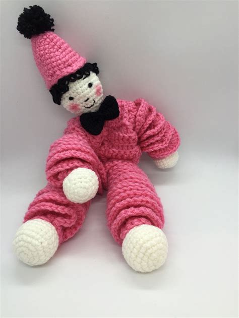 Crochet Clown Spiral Doll Pink Amigurumi 15 Inch Yarn Vintage Style