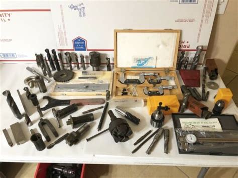 Lot Of Machinist Tools Micrometers Caliper End Mills Drill Chucks