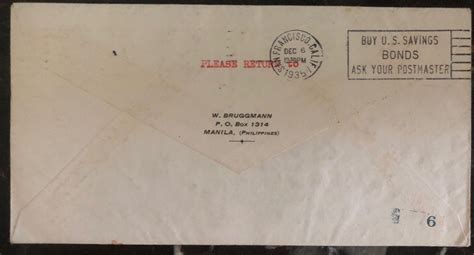 1935 Manila Philippines First Flight Cover To San Francisco USA China